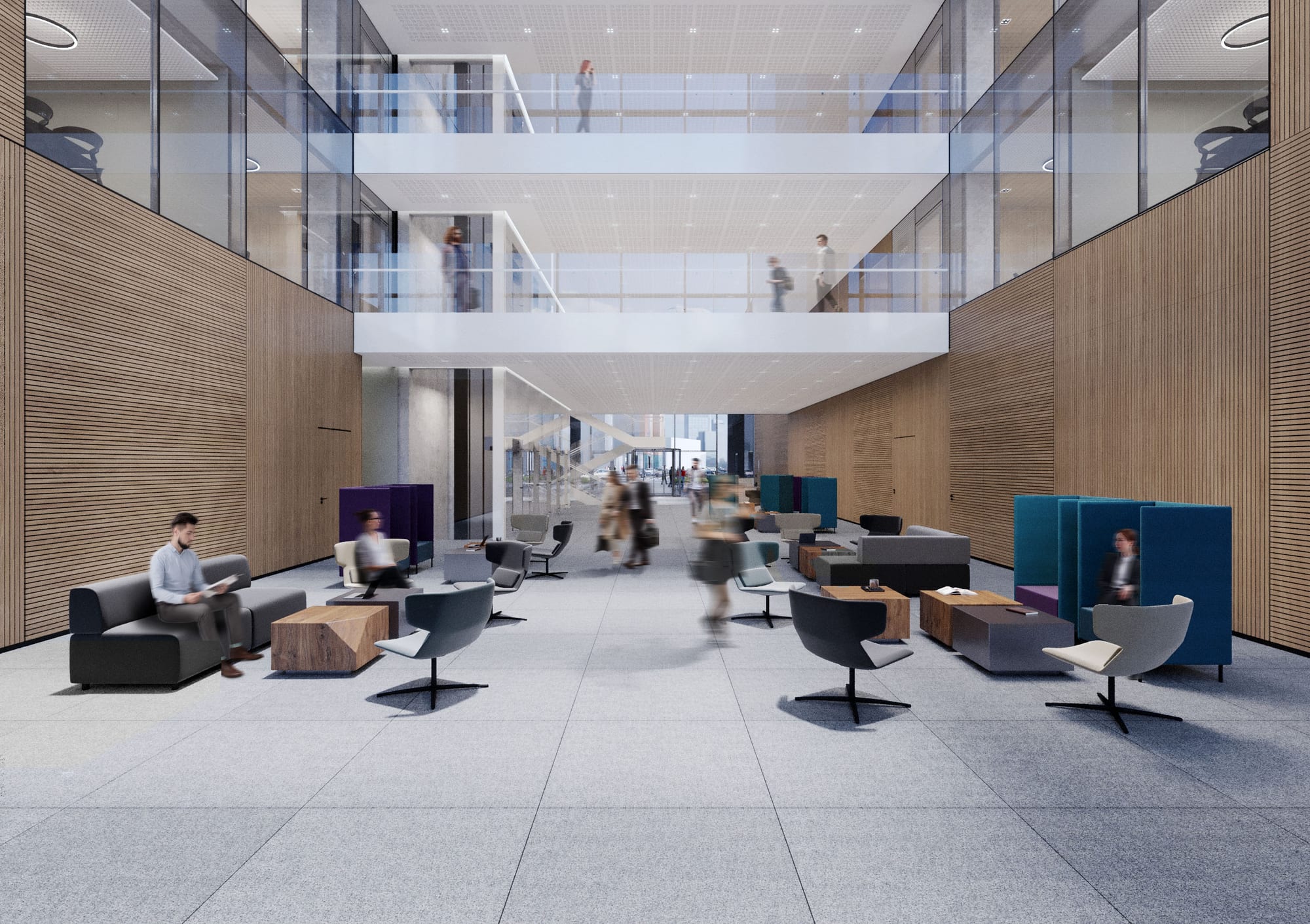 Studio Akvilė interior — business centre atrium with lounge seating